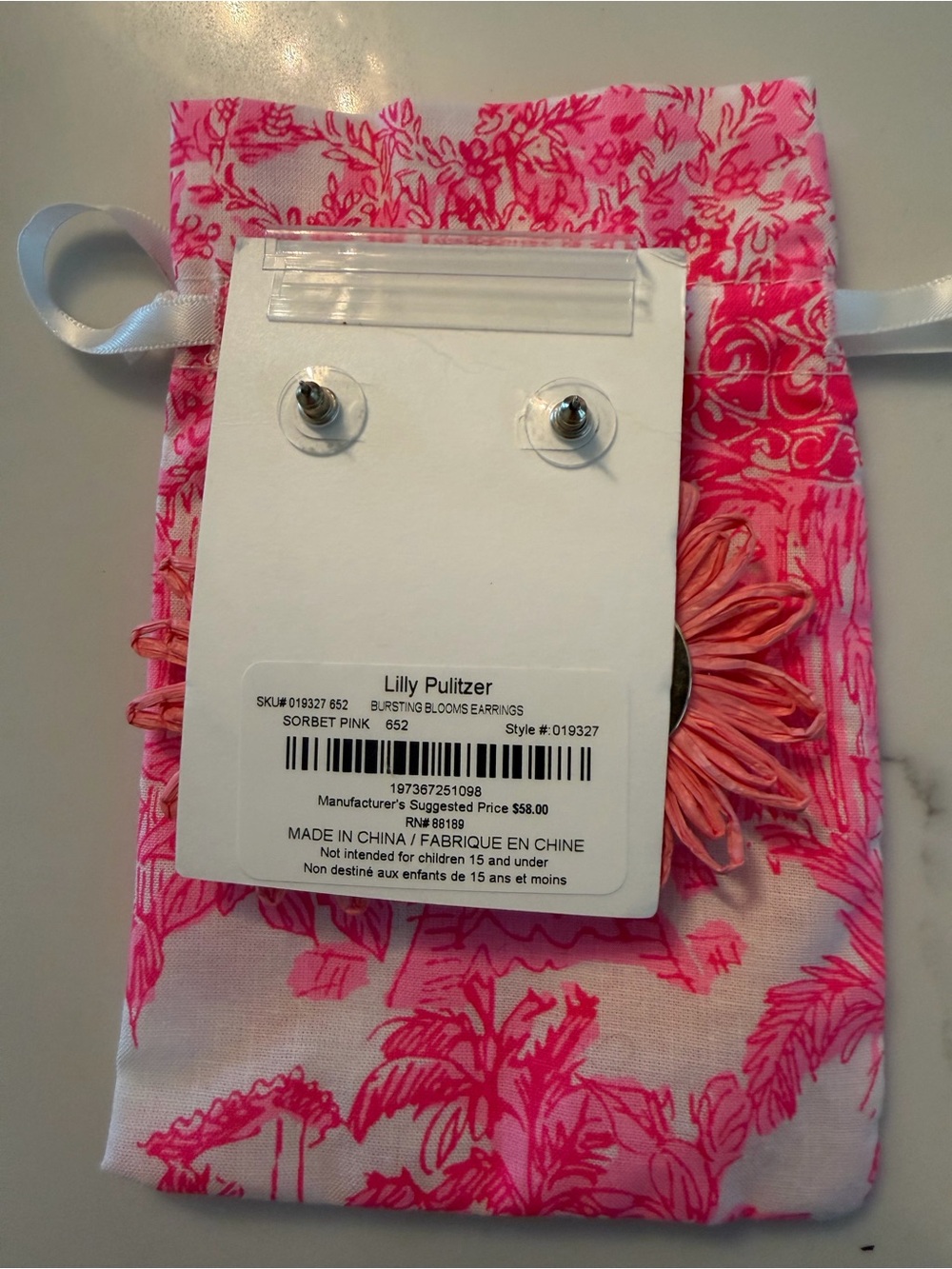 Lilly Pulitzer Bursting Blooms Earrings in Sorbet Pink with Jewelry Pouch - Picture 3 of 4